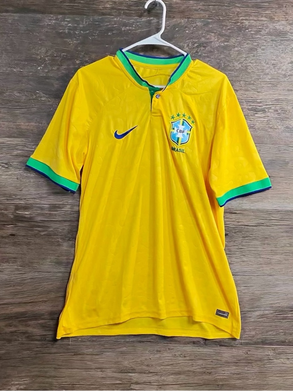 Nike Yellow and Green Brazil-Style Men's Polo Soccer Shirt